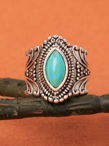 1pc Vintage Nepali Style Pink Simulated Gemstone Eye-Shaped Ring, Multiple Colors Available - Baby Blue - View 10