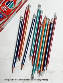 12 Creative Boxed Multi-Color Striped Black Triangular Pencils With Eraser+1 Pencil Sharpener, Comfortable Grip, Not Easily Broken Core, Smooth Writing, Student Exam Drawing And Sketching Pencils - Multicolor - View 5