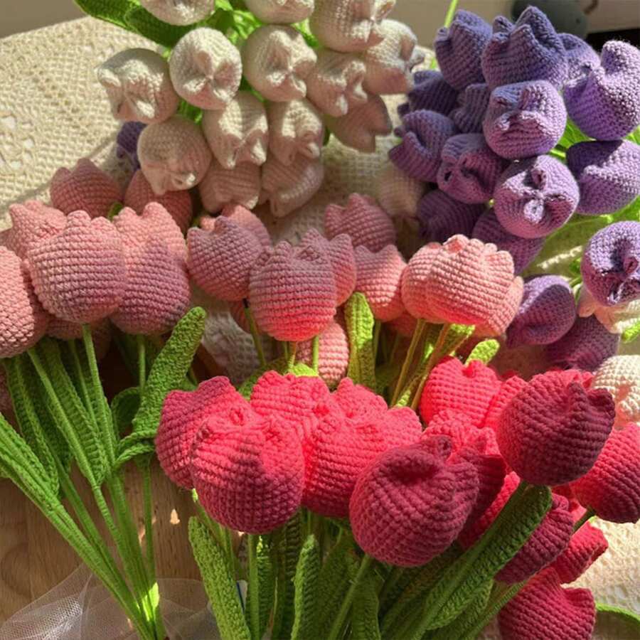 1 pieza Flores artificiales tejidas de tulipán simulado para decoración del hogar, regalos de cumpleaños para amigos, flores lindas