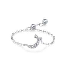 1pc Elegant 925 Sterling Silver Arabic Alphabet Chain Adjustable Ring For Women Wedding Birthday Mother Days Day Gift