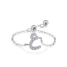 1pc Elegant 925 Sterling Silver Arabic Alphabet Chain Adjustable Ring For Women Wedding Birthday Mother Days Day Gift