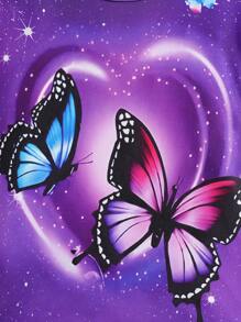 Áo chui đầu in hình bướm phát sáng trong bóng tối cho bé gái mặc ở nhà thường ngày (Phát sáng dưới đèn UV) - Màu tím - Xem 7