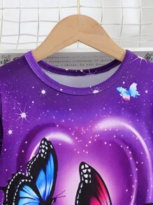 Áo chui đầu in hình bướm phát sáng trong bóng tối cho bé gái mặc ở nhà thường ngày (Phát sáng dưới đèn UV) - Màu tím - Xem 6