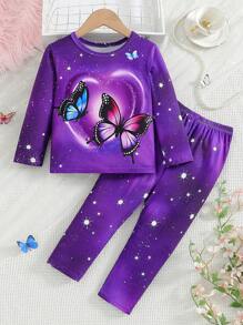 Áo chui đầu in hình bướm phát sáng trong bóng tối cho bé gái mặc ở nhà thường ngày (Phát sáng dưới đèn UV) - Màu tím - Xem 3