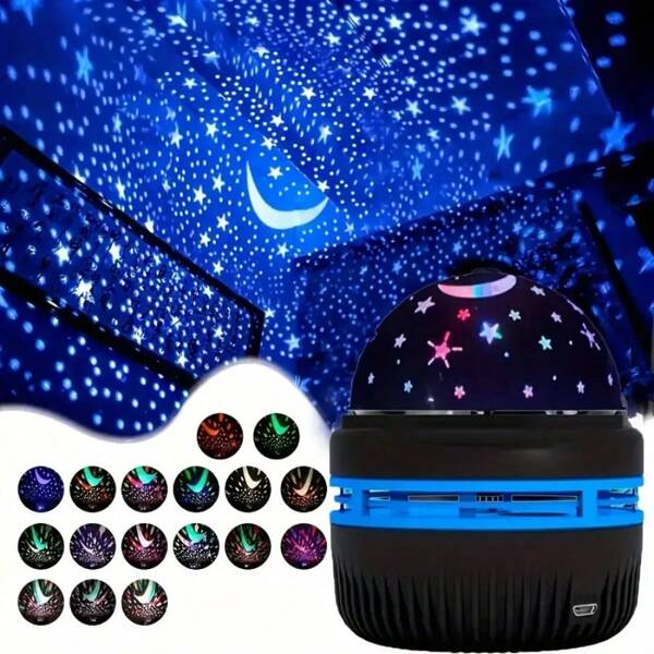 1 Color Star Projection Light, Led Night Light Bedroom Decoration Light, RGB Moon Milky Way Projection Light. Used In Rooms, Bedrooms, Living Rooms, Party Favors, Christmas And Halloween