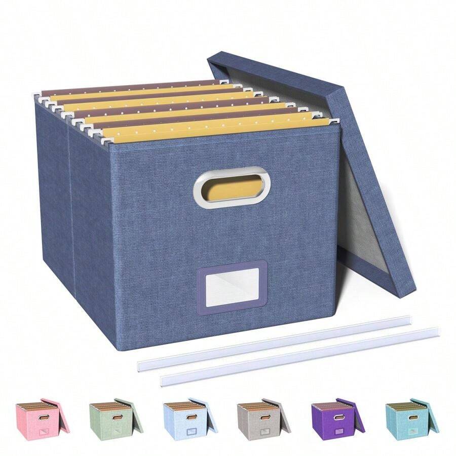 File Organizer Box,Filing Box With Lid,File Box For Letter/Legal File Folder Storage, Portable Hanging File Box For Office/Decor/Home,1 Pack,Black-Box Only - Blue - View 1