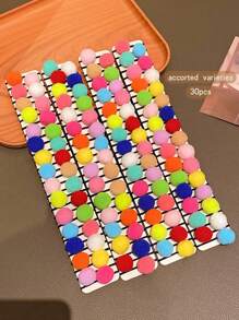 30pcs/Pack Random Color Fluffy Ball Hair Ties, Cute And Adorable, Suitable For Daily Use - Multicolor - View 3