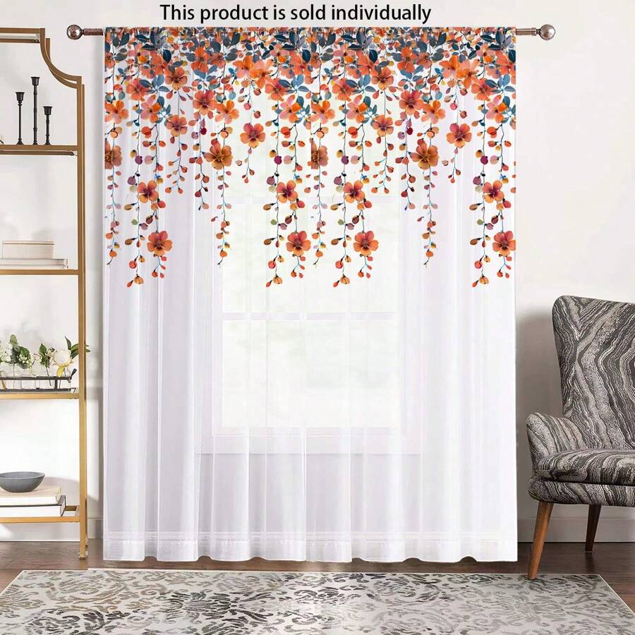 1 tấm rèm voan in họa tiết lá và hoa tự nhiên - Nhẹ, thoáng khí, làm dịu ánh sáng để trang trí nhà ở yên bình trong nhà ở, khách sạn, căn hộ - Nhiều màu 3 - Xem 1