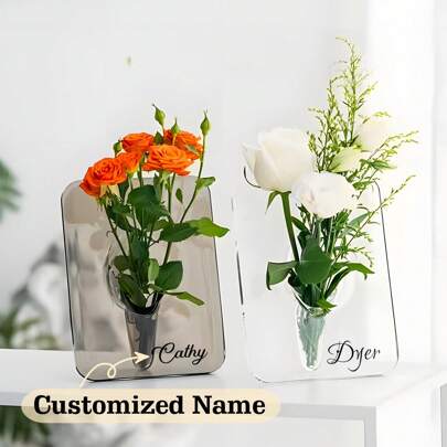 Vaso de Foto de Acrílico Transparente Personalizado de 8" X 6", Vaso de Quadro de Flor Moderno para Casa, Quarto, Estante de Escritório, Decoração de Arte de Casamento, Vaso de Flor Transparente Assimétrico Decorativo, Presente de Aniversário e Formatura