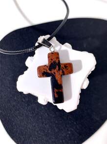 1 pieza Collar de cordón con colgante de cruz de piedra natural, simple y de moda, adecuado para uso diario