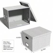 Caja organizadora de archivos, caja de archivos con tapa, caja de archivos para almacenamiento de carpetas de archivo tamaño carta/legal, caja de archivos colgantes portátil para oficina/decoración/hogar, 1 paquete, solo caja negra - Gris blanco - Ver 3