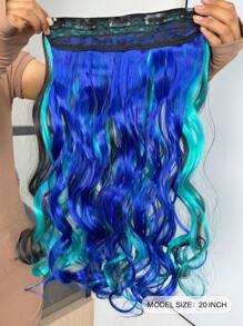 Unsichtbare Haarverlängerungen mit justierbarer Größe, 5 sicheren Clips, 50 cm lange, wellige, lockige synthetische Haarverlängerung als Haareinlage (Schwarz, Grün, Blau) Highlight für Frauen, Halloween