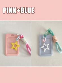 Paquete de tarjeta de estudiante para niñas, colorida, con forma de estrella, bandolera de plástico con llavero de cuerda, tarjeta de campus, tarjeta de estudiante, tarjetero, billetera, tarjetero de visita, tarjetero de crédito, tarjetero de identificación, billetera para mujer - Multicolor - Ver 16