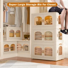 75GAL Storage Bins With Lids Large Stackable Storage Bins With Wheels And Door Storage Containers Box For Closet Organizers And Storage Plastic Drawer Storage For Bedroom Office Kitchen School - trắng - Xem 9