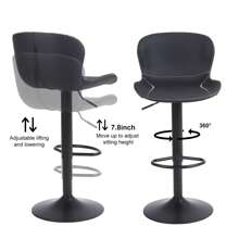 Bar Stools Set Of 2, Swivel Counter Height Barstools With Back, Adjustable Bar Chairs, Tall Armless PU Leather Kitchen Island Stool