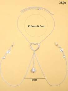 STONEFANS Elegante cadena de piercing con colgante de estrella metálico, anillo de pezón con forma de corazón de cobre simple y versátil para San Valentín, mamá, madre, Día de la Madre, regalo - Plateado - Ver 2