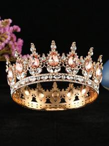 1pc Baroque Style Princess Tiara Jewelry Decor, Round Rhinestone Alloy Bride Crown For Women Wedding, Festival, Birthday Party - Round Crown - View 4