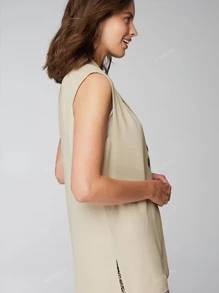 Women's Solid Color Lapel Single-Breasted Casual/Commuter Vest/Jacket, Spring/Autumn