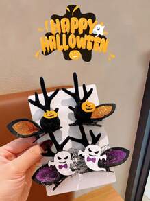 2 peças de grampos de cabelo de Halloween série chifre de veado - fantasma/pinha/abóbora, 4 estilos disponíveis para Halloween e festa