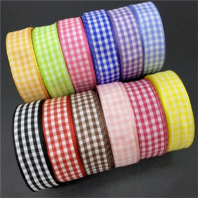 1pc 5yards 20mm Plaid Ribbon Grid Printed Ribbon For Home Wedding Christmas Decorations DIY Gift Wrapping Ribbon For Bows