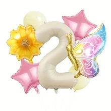Conjunto de globos de mariposa con números del 1 al 9, incluyendo globos de mariposa con degradado de colores, globos con flores y globos con números en color crema - perfecto para decoraciones de fiestas de cumpleaños de cuentos de hadas, bodas, aniversarios y fiestas de spa - Multicolor - Ver 4