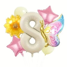 Conjunto de globos de mariposa con números del 1 al 9, incluyendo globos de mariposa con degradado de colores, globos con flores y globos con números en color crema - perfecto para decoraciones de fiestas de cumpleaños de cuentos de hadas, bodas, aniversarios y fiestas de spa - Multicolor - Ver 10