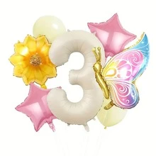 Conjunto de globos de mariposa con números del 1 al 9, incluyendo globos de mariposa con degradado de colores, globos con flores y globos con números en color crema - perfecto para decoraciones de fiestas de cumpleaños de cuentos de hadas, bodas, aniversarios y fiestas de spa - Multicolor - Ver 5