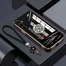 New Electroplated TPU Solid Color Shockproof Phone Case + Gem Ring Holder + Braided Flower Bracelet + Full Set Phone Case, Compatible With Iphone 15, 7/8, IPhone 15 Pro Max, 12 Pro Max, 13 Pro Max, 14 Pro Max, 13, 14, 11, 12 Pro, 14, IPhone XS, XR, 78P, 78GES2, A13 4G, A22, A21S, A51 4G, S22 Ultra, A33 5G, A53, A23, S23 Ultra, S24, S23, A73, Redmi, OPPO, MOTO Phone Cases