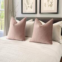 1 件雪尼尔纯色农舍靠垫套 - 藕粉色 - 查看 6