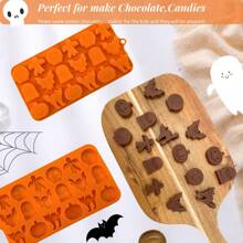 1pc Silicone Chocolate Moulds 18 Cavity Pumpkin, Cat, Ghost, Bat, Skull, Tombstone Shapes Molds For DIY Chocolate,Candy,Jelly - Orange - View 4