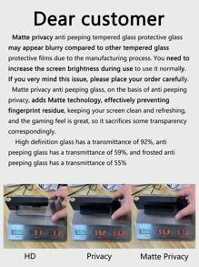 ZYONS 2片/套磨砂防窥屏保护膜，兼容，全覆盖隐私保护，防指纹，防刮花，触感顺滑，兼容 17 Pro Max、Air 17、16 Pro Max、16 Pro、16 Plus、16E、16、15 Pro Max、14 Pro Max、13 Mini、12、11、XS Max、XR、8 Plus、7 Plus系列，兼容手机壳。 - 黑色 - 查看 9