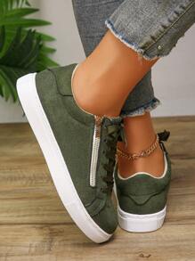Women's Outdoor Casual Slip-On Sneakers, Comfortable And Versatile Lace-Up Side Zipper Flat Shoes