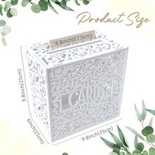 1set White Wedding Card Box For Reception, Hollow Wooden Gift Card Box With Slot, DIY Wedding Memory Money Card Box For Party Anniversary Shower Birthday Wedding Decorations