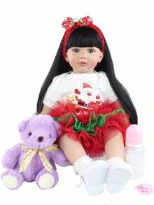 1 Stück lebensechte 60 CM weiche Vinyl Reborn Puppe lebendig 24 Zoll Neugeborenes Baby liebevolle Puppenhaus Anziehpuppe Weihnachtsgeschenk (einige Teile zufällig)