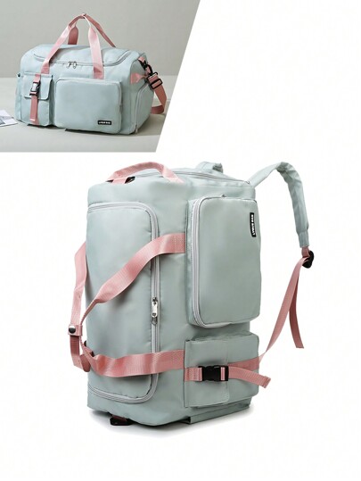 Buqingting 1pc New High-Capacity Multifunctional Multiple Pockets Solid Color Waterproof Fabric Can Be Hung On The Luggage Compartment With Adjustable Shoulder Strap Design And Zippered Back For Women's Luggage Bag Suitable For Vacation Holiday For Travel For Exercise Fitting Greenish-Pink Travel Bag For Suitcase Overnight Bag Gym Bag Duffle Bag Weekend Bag Duffel Bag For Luggage Carry On Bag College Bag Luggage Bags Weekender Bag Hospital Bag Winter