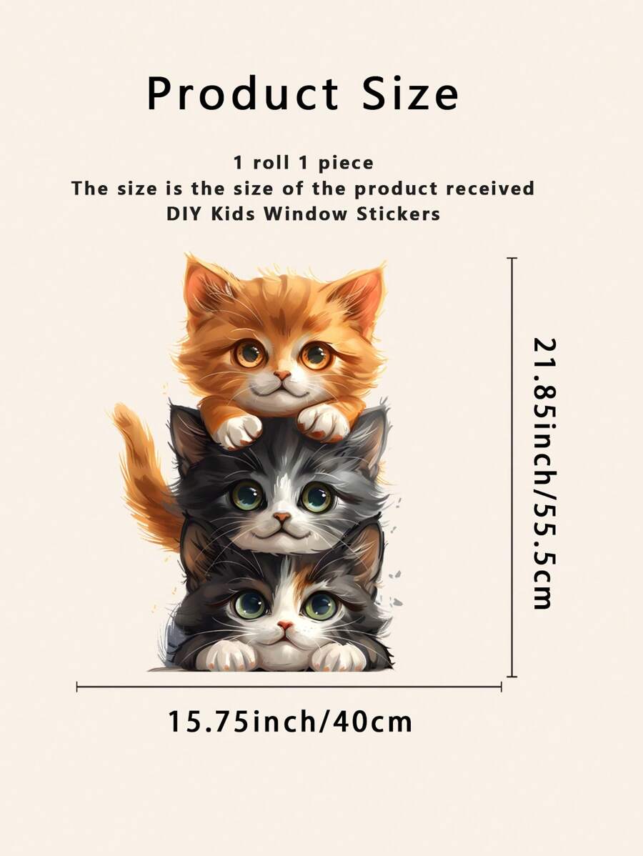 Gray Rabbit And Three Cats Pattern Window Stickers, Waterproof Self