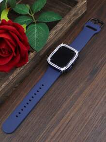 兼容 38mm、40mm、41mm、42mm、44mm、45mm、46mm 和 49mm 的 表带和表壳。采用柔软、运动休闲的硅胶表带，搭配双排镶钻、防震防刮的硬质 PC 穿孔保护壳。兼容 Ultra/11/10/9/8/7/6/5/4/3/SE 女士时尚表带和表壳。佩戴舒适，触控灵敏！ - 藍色 - 查看 5