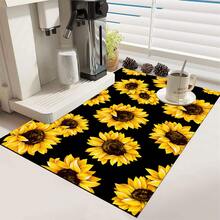 1pc Black Sunflower Pattern Printed Absorbent Mat, New Waterproof Kitchen Counter Drying Pad, Soft Silicone Anti-Slip Quick Dry Mat For Kitchen Counter, Coffee Maker - Multicolor - View 5