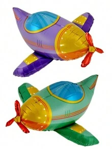 Globos de aluminio con diseño de avión de dibujos animados 3D, decoración y accesorios de fondo para fiesta de cumpleaños - Multicolor - Ver 1