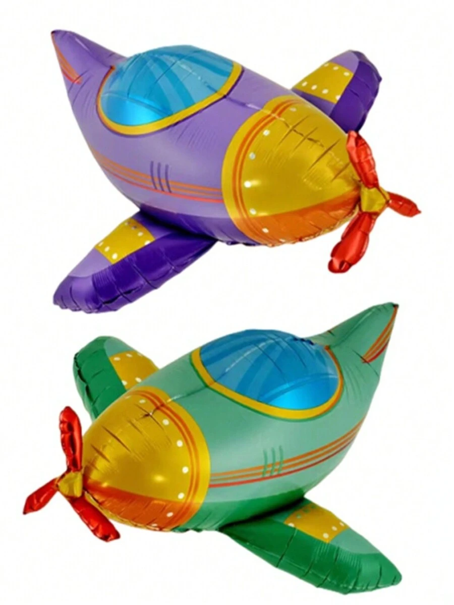 Globos de aluminio con diseño de avión de dibujos animados 3D, decoración y accesorios de fondo para fiesta de cumpleaños - Multicolor - Ver 1