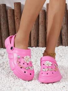 CIVHOM 女士时尚EVA花园凉鞋 - 舒适轻便的花园鞋，饰有花朵和金属链，厚实的EVA鞋底，适合所有季节，可作为凉鞋或拖鞋穿着。 - 粉色 - 查看 5