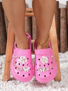 CIVHOM 女士时尚EVA花园凉鞋 - 舒适轻便的花园鞋，饰有花朵和金属链，厚实的EVA鞋底，适合所有季节，可作为凉鞋或拖鞋穿着。 - 粉色 - 查看 7