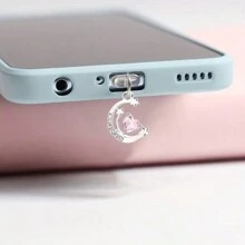 Rhinestone Moon & Heart Shaped Alloy Dustproof Plug Decoration For Mobile Phone Charging Port Dust Plug