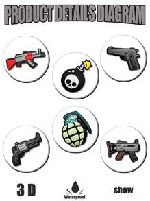 16-24件套枪系列，手枪、冲锋枪、手榴弹、消音器、炸弹、步枪鞋饰DIY配件，适用于凉鞋、手链、可爱鞋子装饰PVC鞋针，可用于装饰手链、腕带，是绝佳的礼品。 - 彩色 - 查看 9