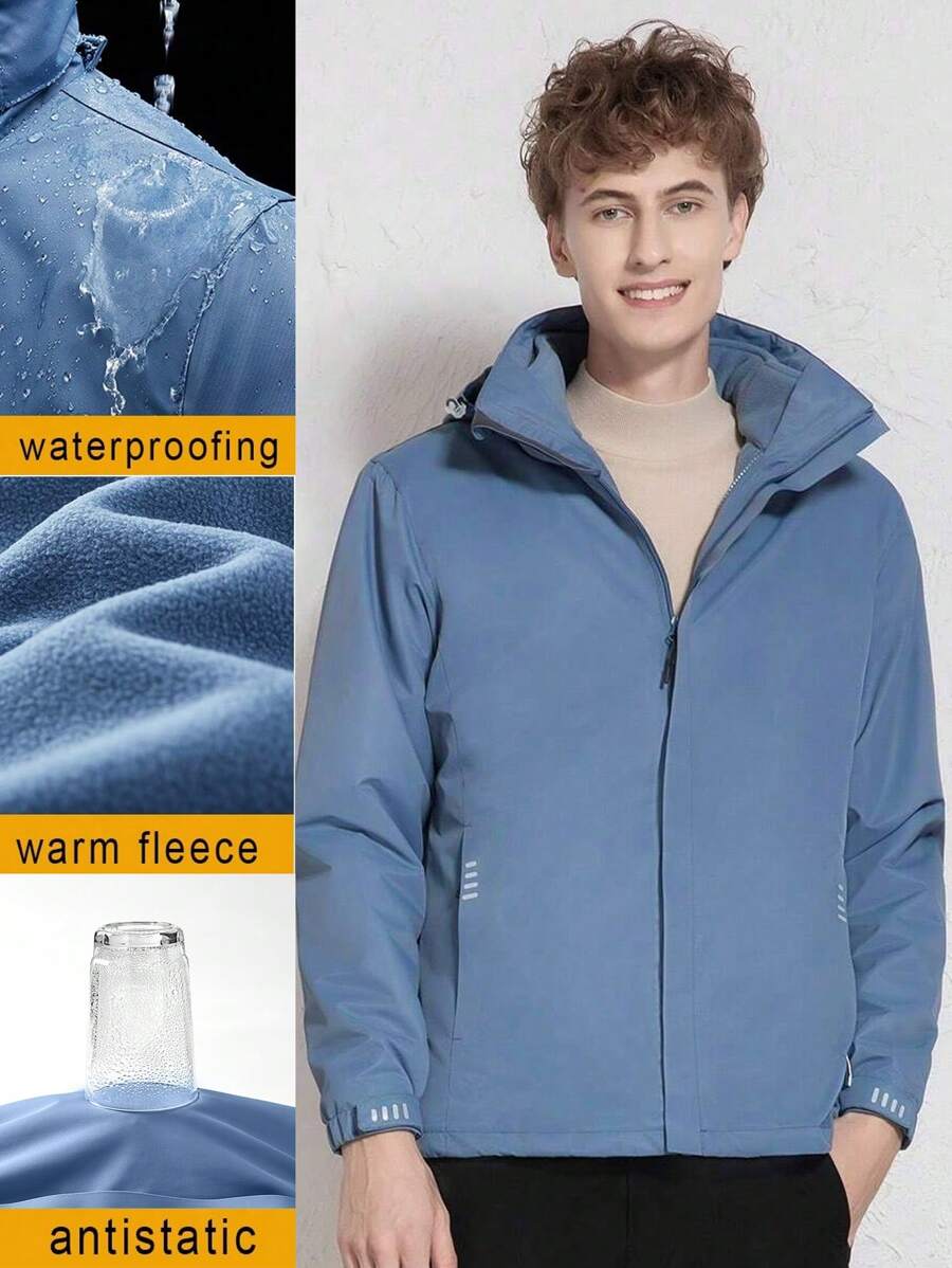 Men Ski Jackets Removable Hooded Raincoat With Fleece Jackets Snow Coat Warm Waterproof Mountain Windbreaker - Blue - View 1