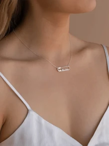 สร้อยคอพร้อมจี้คลิปหนีบกระดาษสลักชื่อตามสั่ง, สร้อยคอโซ่สีเงิน/ทองสลักชื่อส่วนตัว, สร้อยคอพร้อมจี้สลักชื่อได้ 1-2 ชื่อ, เครื่องประดับสแตนเลสแฟชั่น, ของขวัญคู่รัก, ของขวัญวันเกิด/วันครบรอบ - สีเงิน - ดู 6