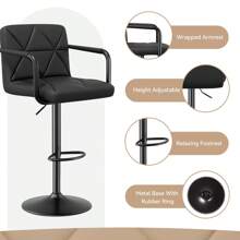 Juego de 2 taburetes de bar ajustables en altura de Nalupatio - Giro de 360°, diseño elegante, piel de PU de alta calidad, cojín de esponja cómodo, reposapiés y base con anillo de goma - Negro - Ver 6