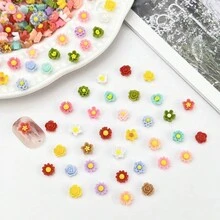 50/100pcs 6mm Flatback Resin Flower Charms Flower Beads Mini Resin Flower Charms Cabochons Mixed Colors Daisy Flower Resin Charms For DIY Art Nails Decor, Hair Clip, Craft Scrapbooking Decor, Phone Cases, Cup Decor - Various Styles Of Mini Flowers - View 2