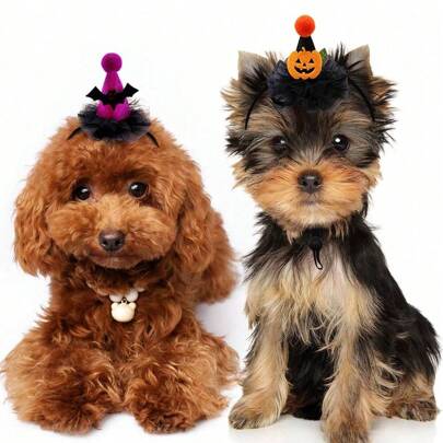 宠物帽，适合小型犬和猫，万圣节南瓜蝙蝠狗帽，派对节日装饰头饰 1 件