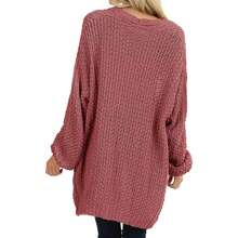 Womens Cardigan Solid Color Long Sleeve Open Front Chunky Knit Sweater Outwear - Đỏ - Xem 5